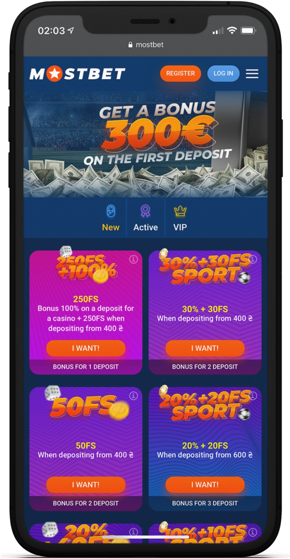 Screenshot of Mostbet App Bonuses
